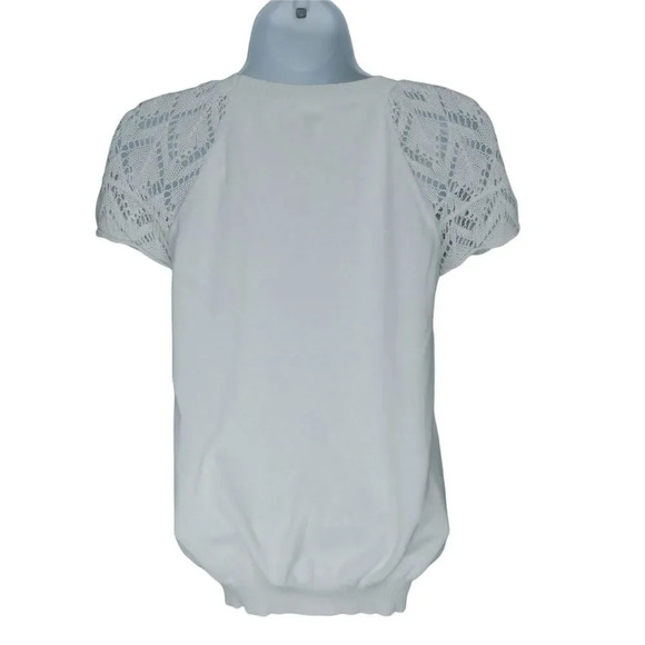 Only, White Knit Top, Crocheted Sleeves, M - Picture 8 of 9